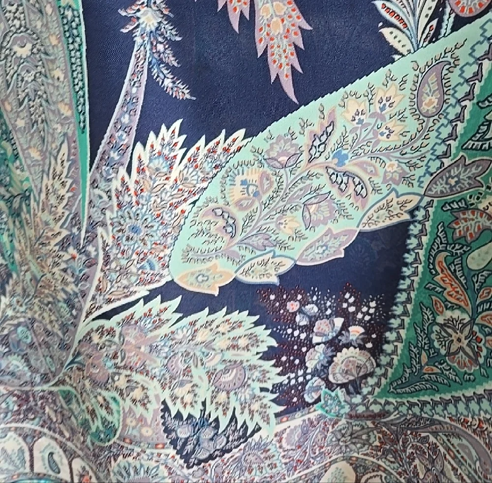 Zara Silk Flowy Blouse - Navy & Teal - Picture 3 of 4